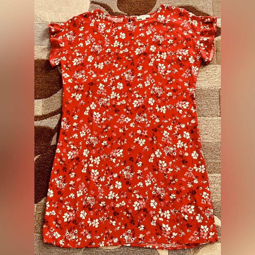 BeachLunchLounge Salma Mini Dress w Flutter Sleeves in Red Peonies ZB3